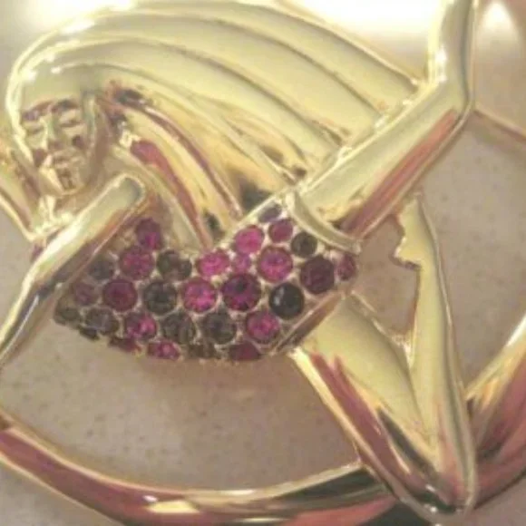 FLASH SALE Swarovski Swan Signed Art Deco Vintage Lady Gymnast Brooch Goldtone - Picture 5 of 6